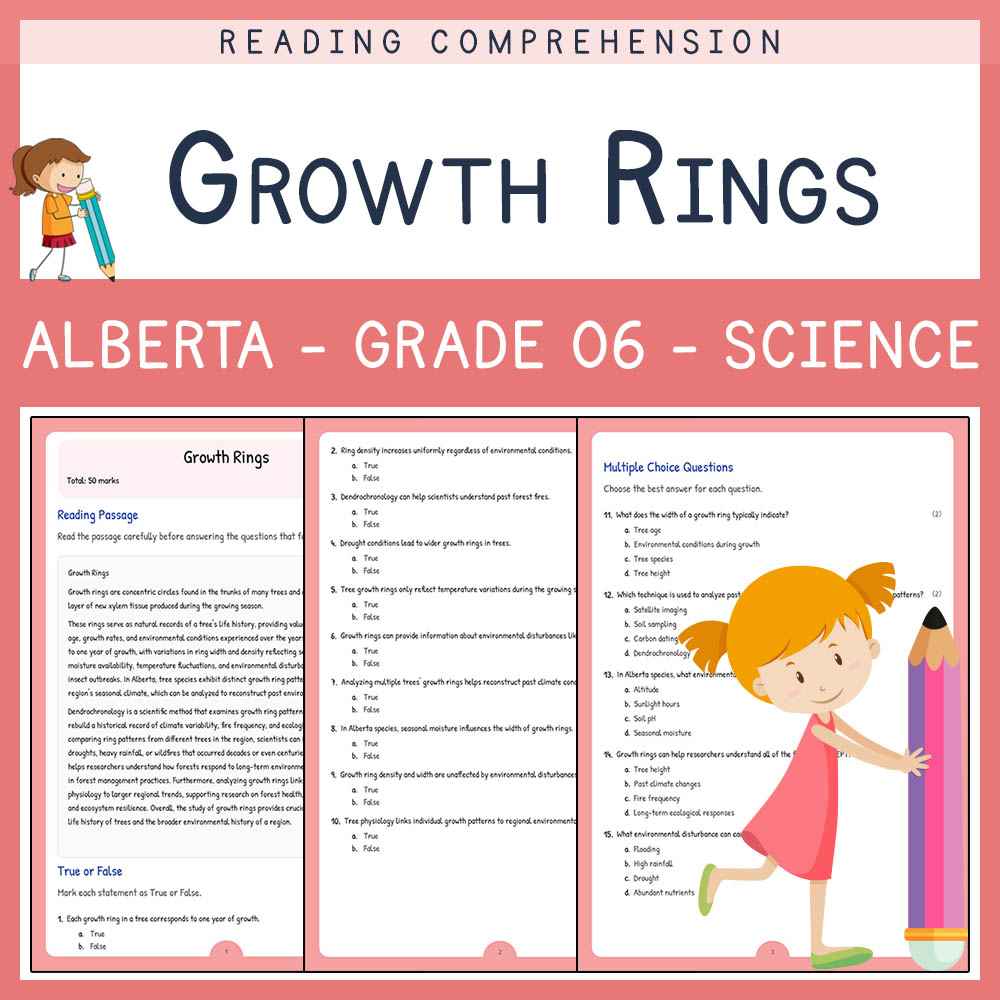 Grade 6 Science worksheet elena worksheet — Grade 6 Science Worksheet | Growth Rings | Alberta Standards — page 1