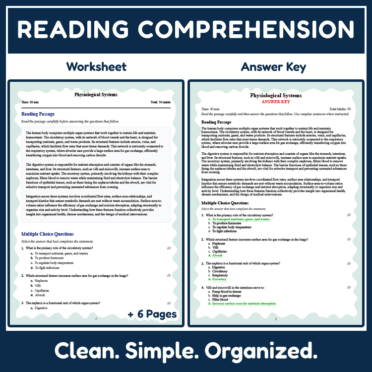Grade 10 Science reading worksheets worksheet — 10th Grade Science | Physiological Systems Reading Worksheet (PDF & Answer…