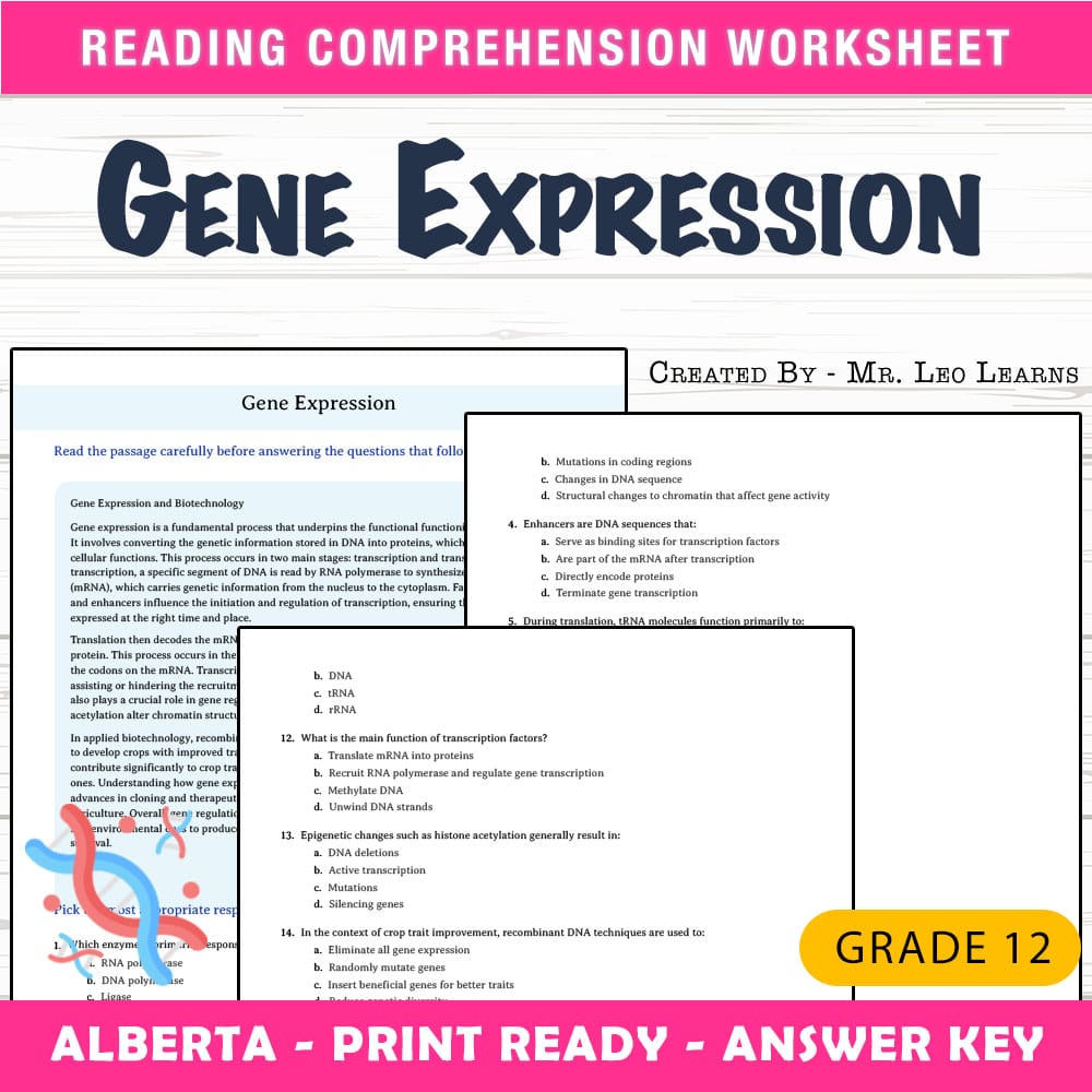 Grade 12 Science worksheet mcq paper worksheet — Grade 12 Science — Gene Expression Worksheet MCQ Paper for Mastery — page 1