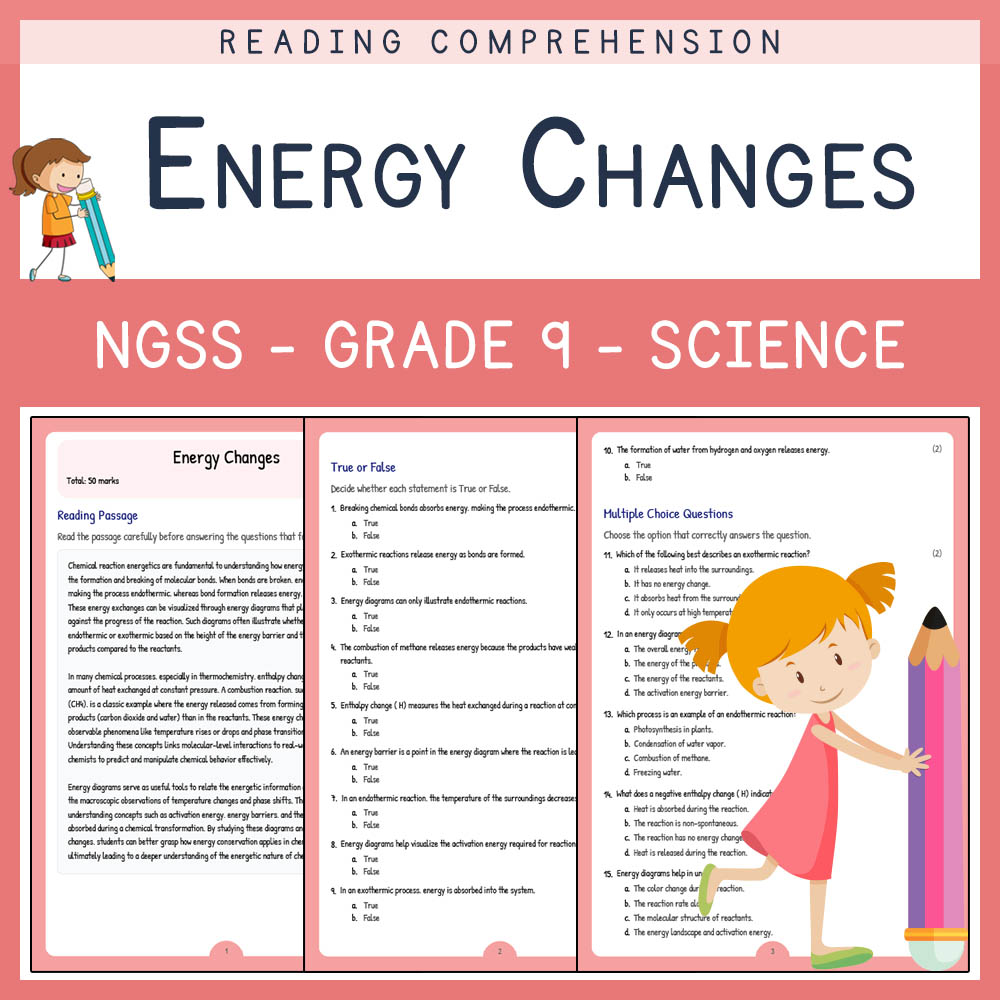 Grade 9 Science worksheet worksheet — Grade 9 Science | Energy Changes Worksheet (PDF + Answer Key) – NGSS Aligned — page 1