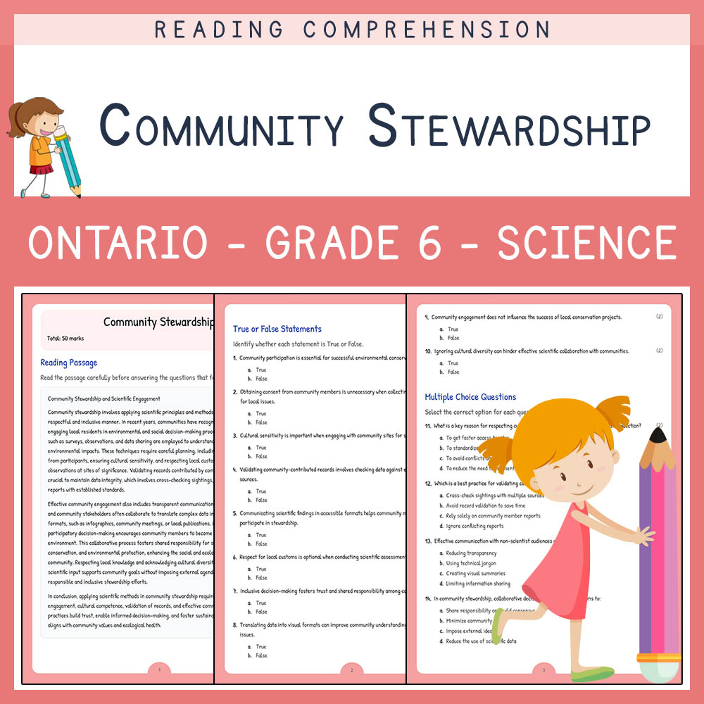 Grade 6 Science worksheet worksheet — Grade 6 Science | Community Stewardship Worksheet & Answer Key (PDF) — page 1