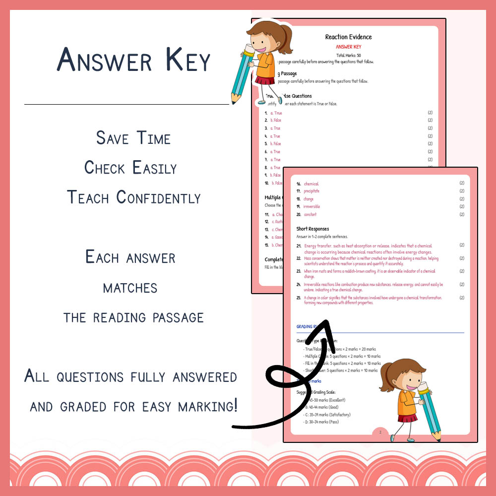 Grade 7 Science worksheet worksheet — Grade 7 Science | Reaction Evidence Worksheet & Answer Key (NGSS Aligned) — page 3