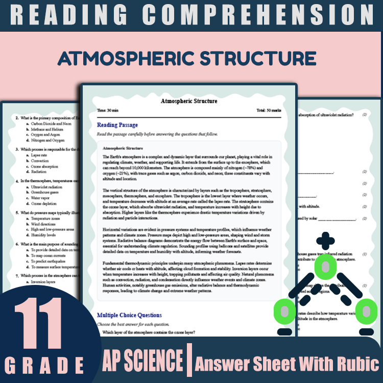 Grade 11 Science reading worksheets worksheet — 11th Grade Science | Atmospheric Structure Reading Worksheets (PDF & Rubri…