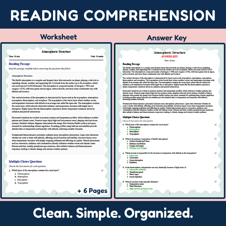 Grade 11 Science reading worksheets worksheet — 11th Grade Science | Atmospheric Structure Reading Worksheets (PDF & Rubri…