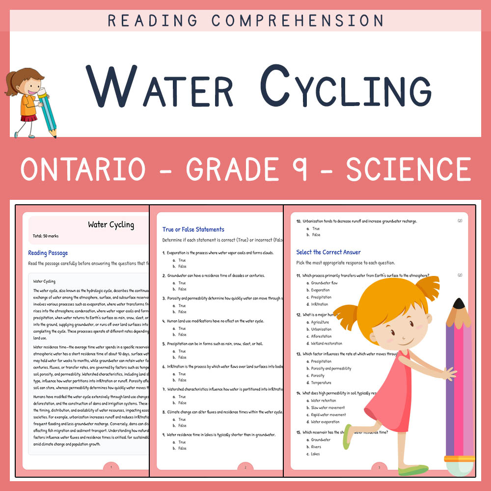 Grade 9 Science worksheet elena worksheet — Grade 9 Science | Water Cycling Worksheet Elena | Ontario Standards — page 1
