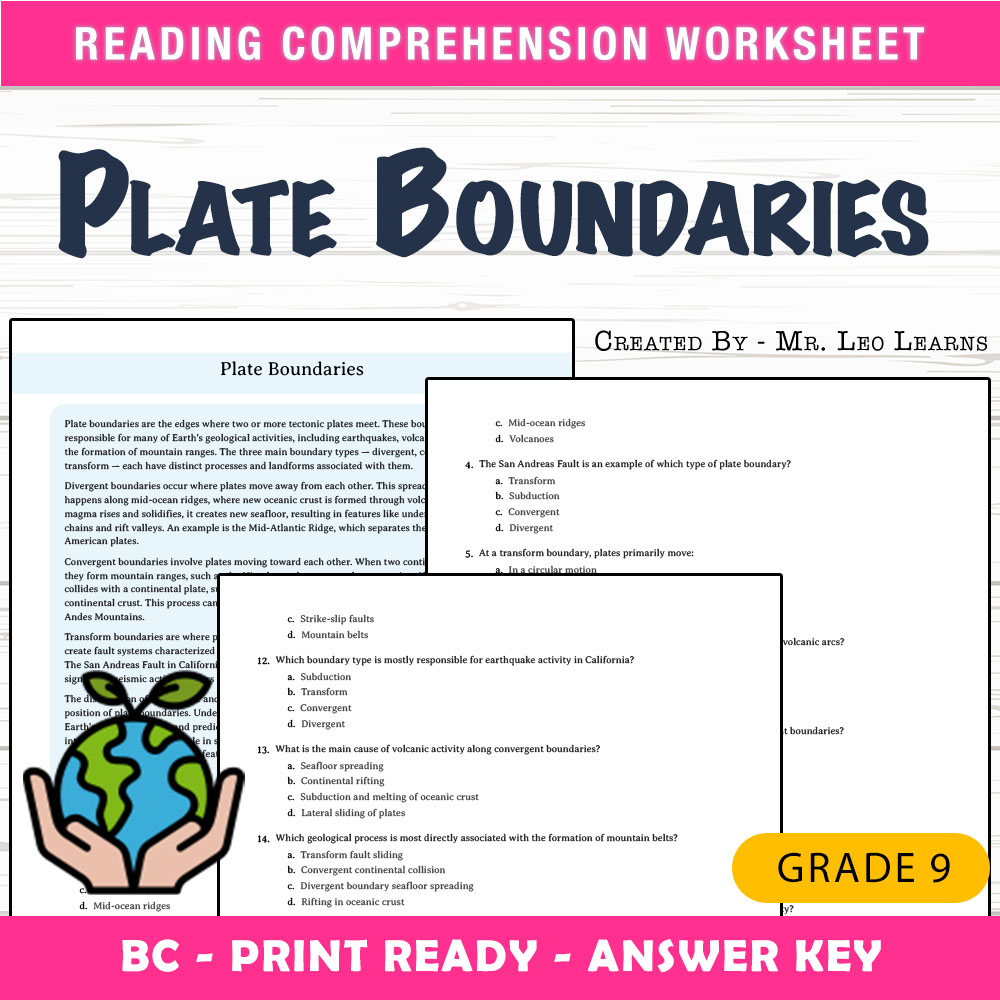 Grade 9 Science worksheet mcq paper worksheet — Grade 9 Science — Worksheet MCQ Paper for Mastering Plate Boundaries — page 1