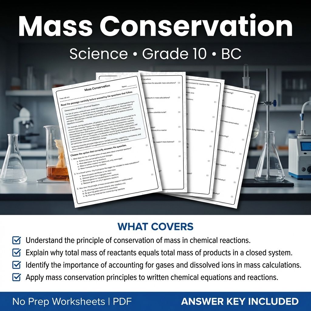 10th Grade Science | Mass Conservation Worksheet & Answer Key (Printable PDF)