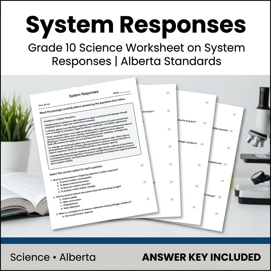 Grade 10 Science Worksheet on System Responses | Alberta Standards