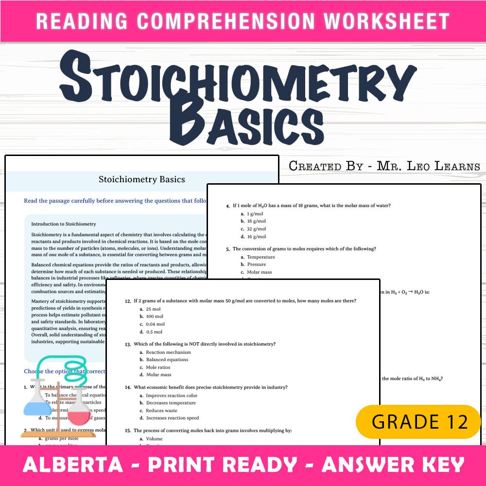 Grade 12 Science worksheet mcq paper worksheet — Grade 12 Science — Worksheet MCQ Paper for Mastering Stoichiometry — page 1