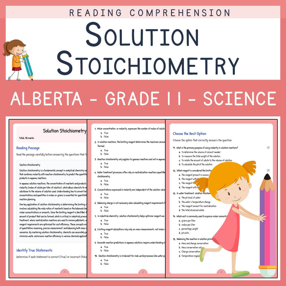 Grade 11 Science worksheet elena worksheet — Grade 11 Science | Solution Stoichiometry Worksheet | Alberta Standards — page 1