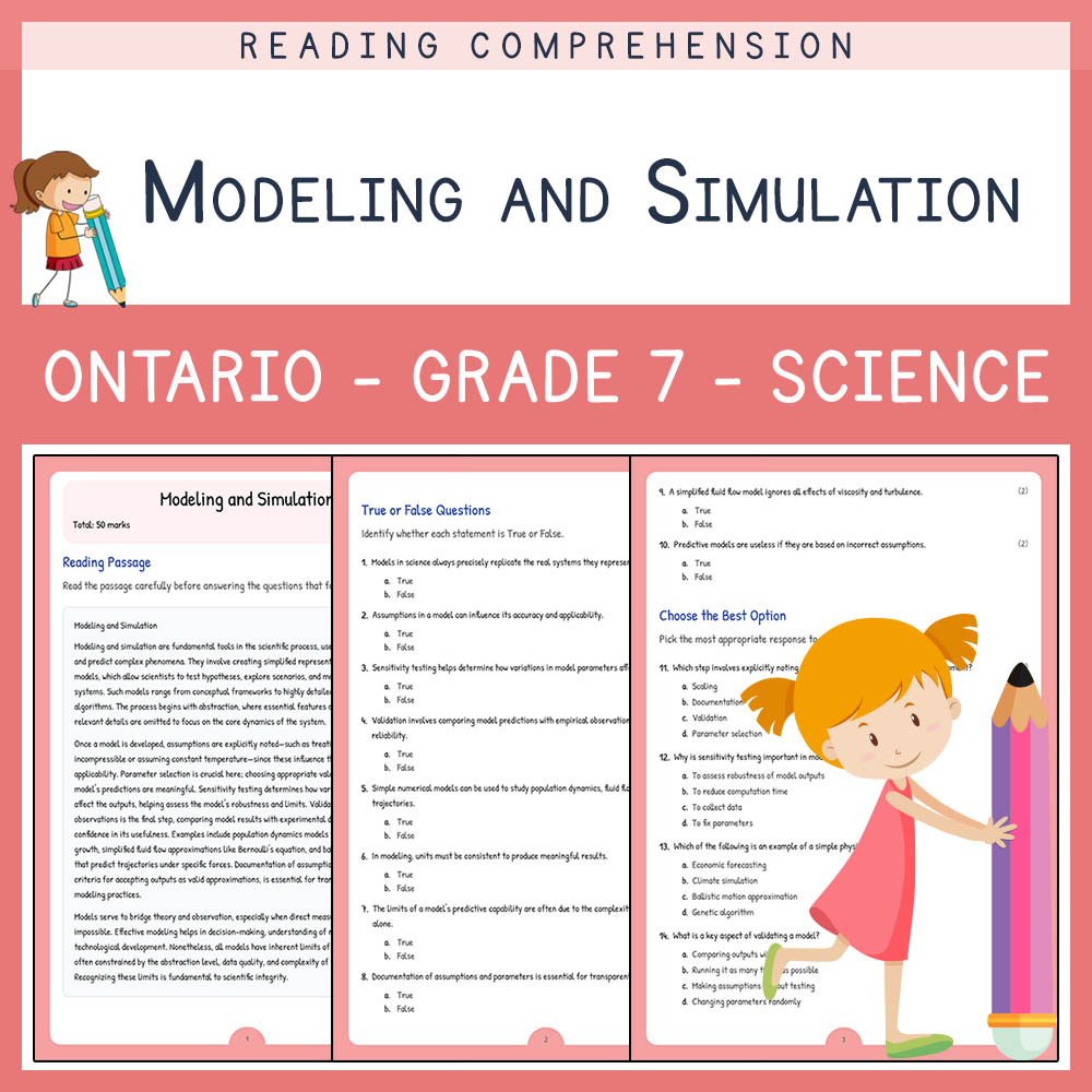 Grade 7 Science worksheet elena worksheet — Grade 7 Science | Modeling and Simulation Worksheet | Ontario Standard — page 1