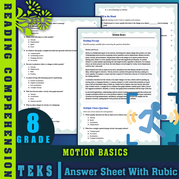 Grade 8 Science reading worksheets worksheet — 8th Grade Science | Motion Basics Reading Worksheet & Answer Key (PDF) — pa…