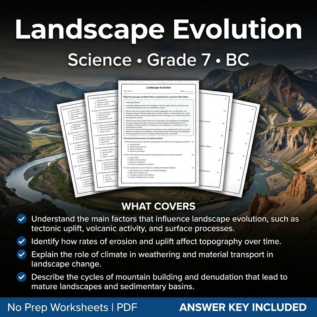 Grade 7 Science | Landscape Evolution Worksheet & Answer Key (Printable PDF)