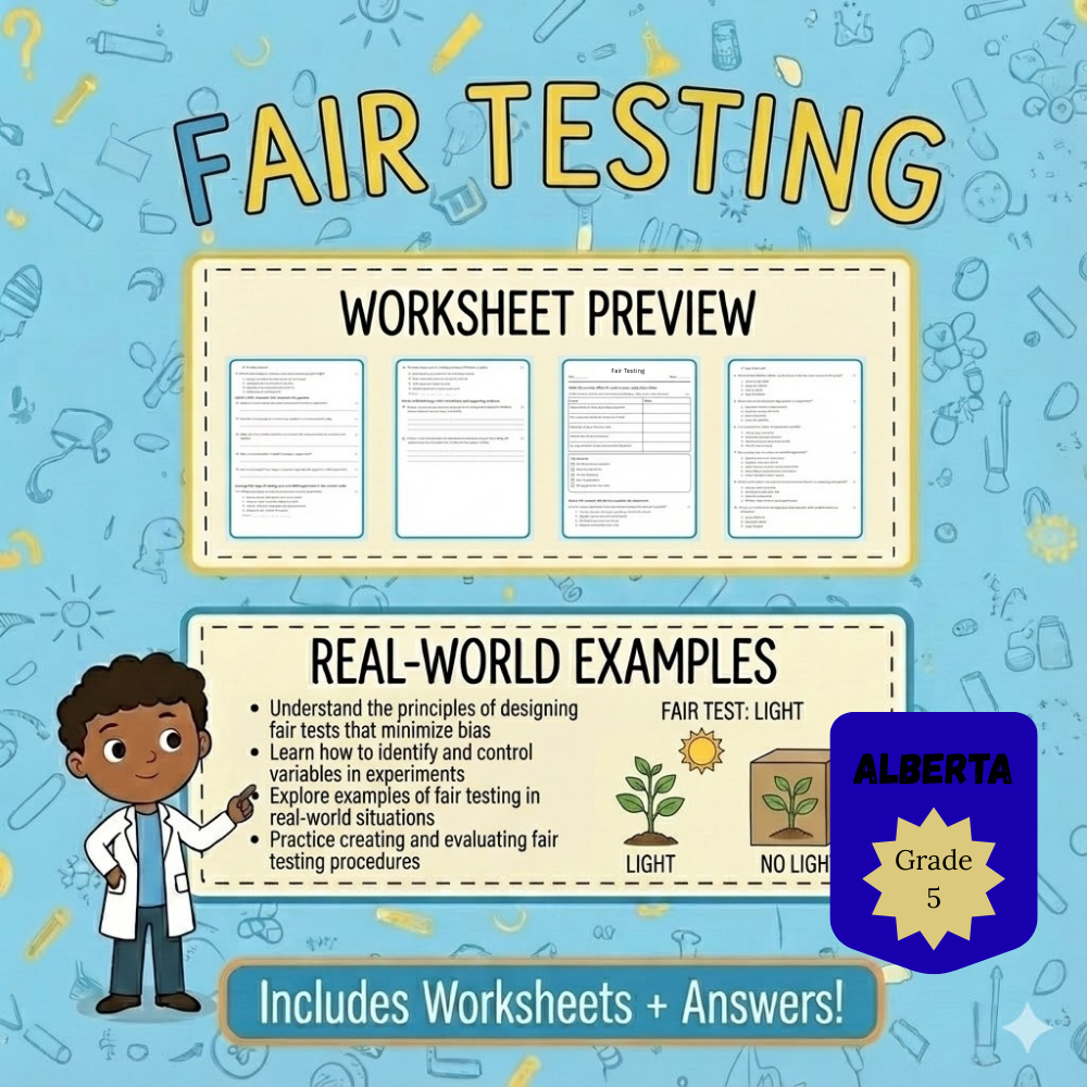 Grade 5 Science – Fair Testing Worksheet (PDF) | Alberta Standards