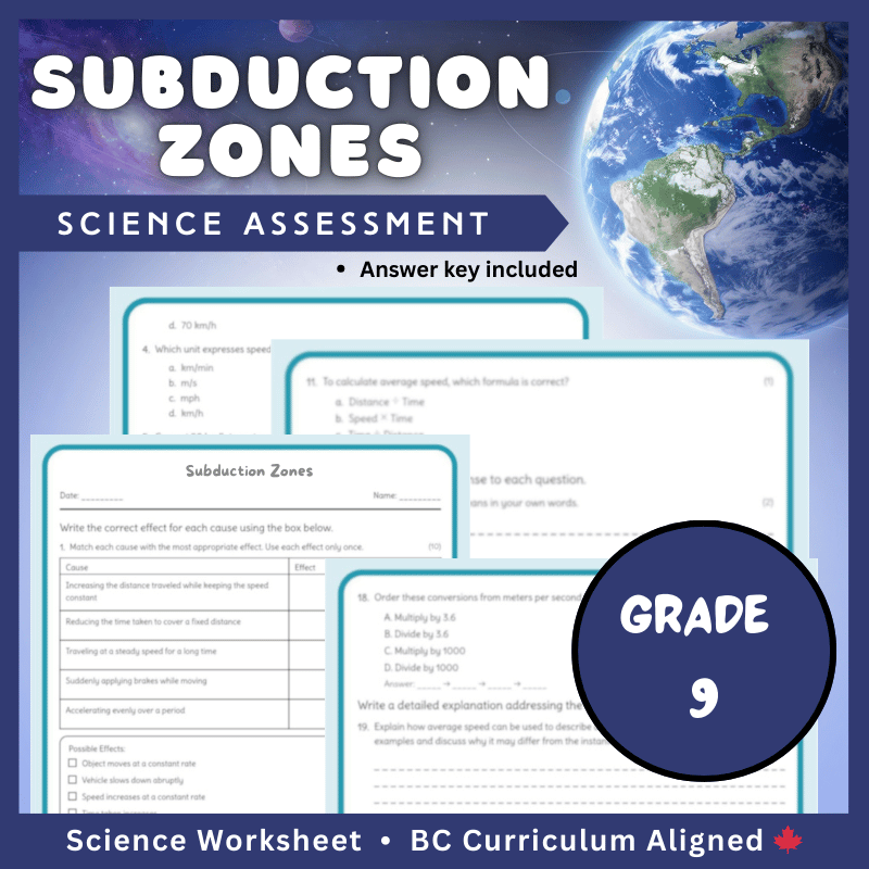Grade 9 Science | Subduction Zones Worksheet + Answer Key (PDF)
