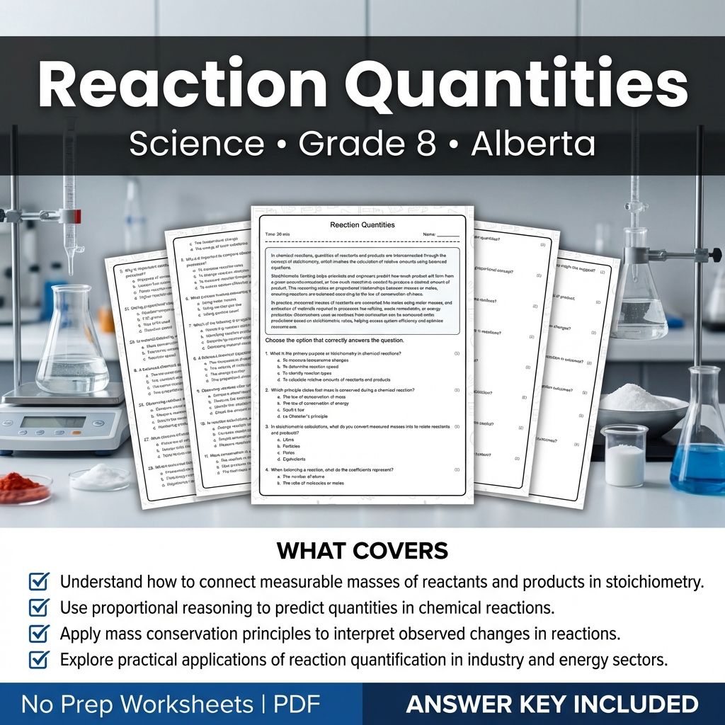 Reaction Quantities Worksheet for Grade 8 Science – Alberta Standards