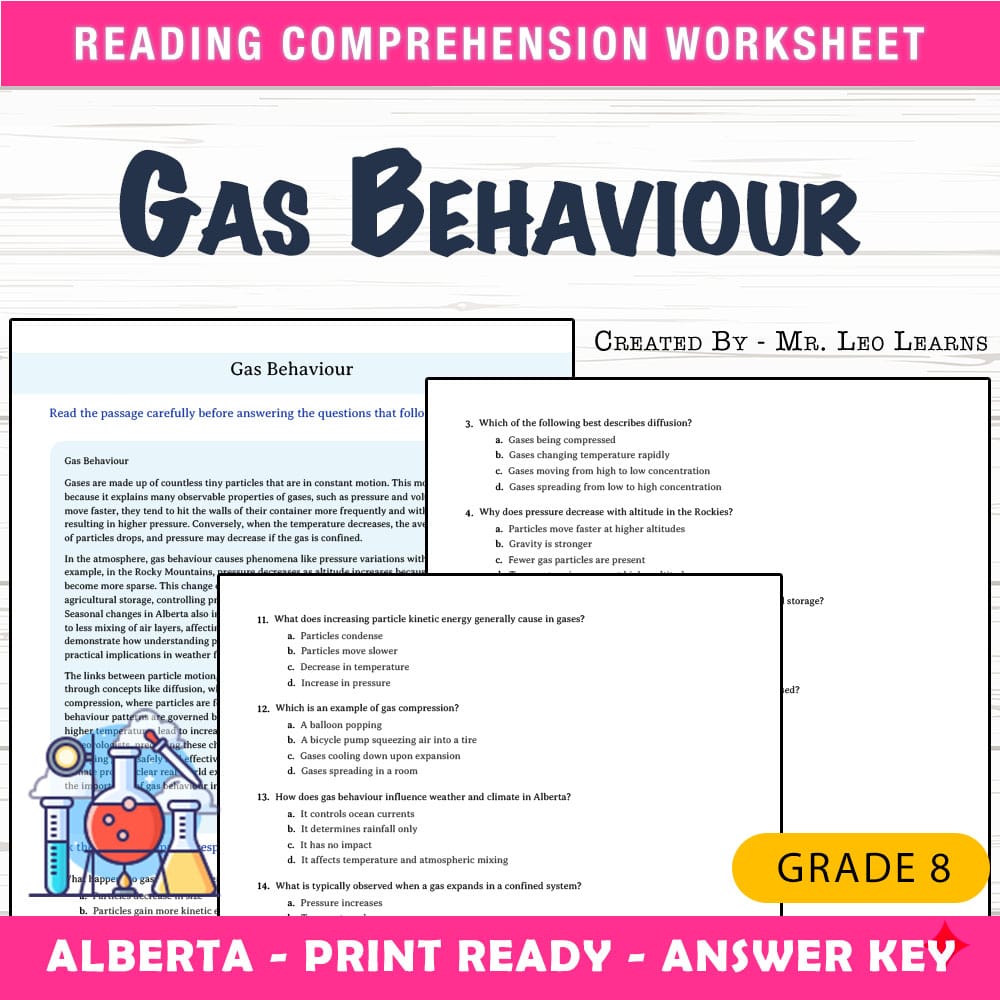 Grade 8 Science worksheet mcq paper worksheet — Grade 8 Science — Gas Behavior Worksheet MCQ Paper for Mastery — page 1