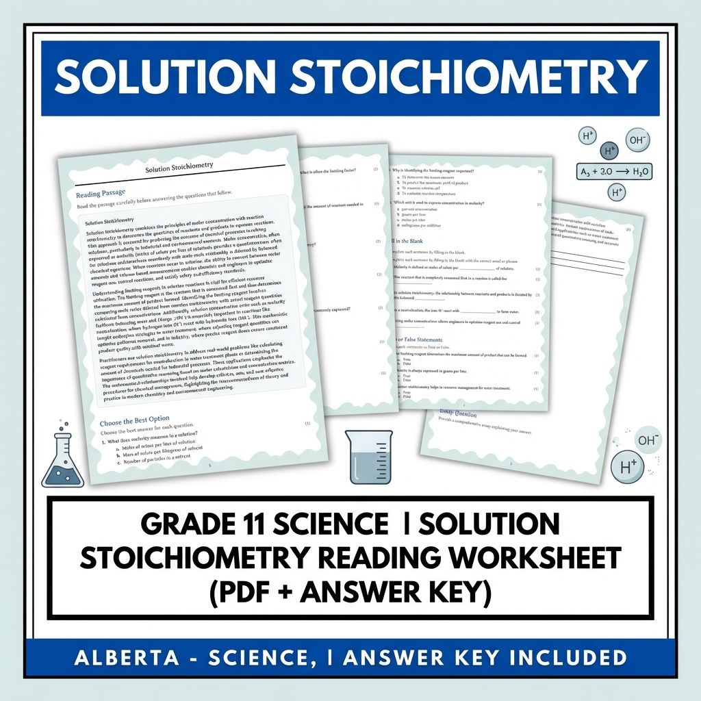 Grade 11 Science | Solution Stoichiometry Reading Worksheet (PDF + Answer Key)