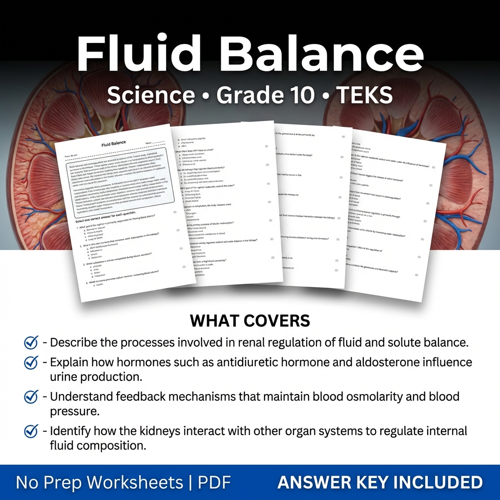 Fluid Balance Worksheet for Grade 10 Science | TEKS Aligned Practice