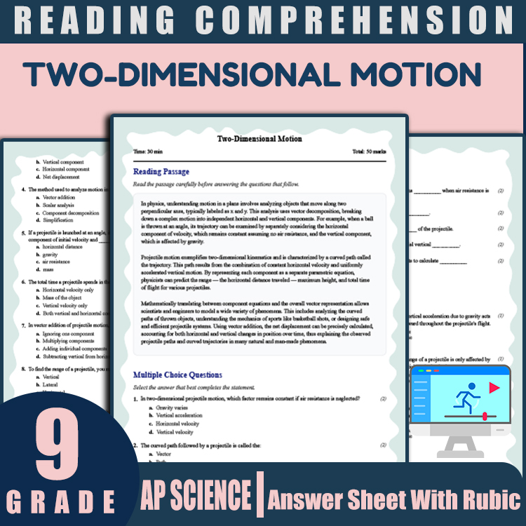 Grade 9 Science reading worksheets worksheet — 9th Grade Science | Two-Dimensional Motion Reading Worksheet & Answer Key (…