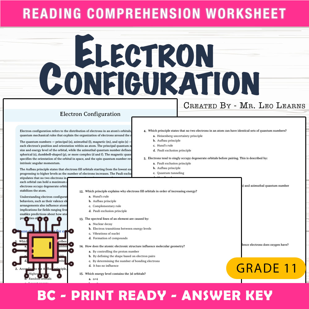 Grade 11 Science worksheet mcq paper worksheet — Grade 11 Science — Electron Configuration Worksheet MCQ Paper PDF + Answe…