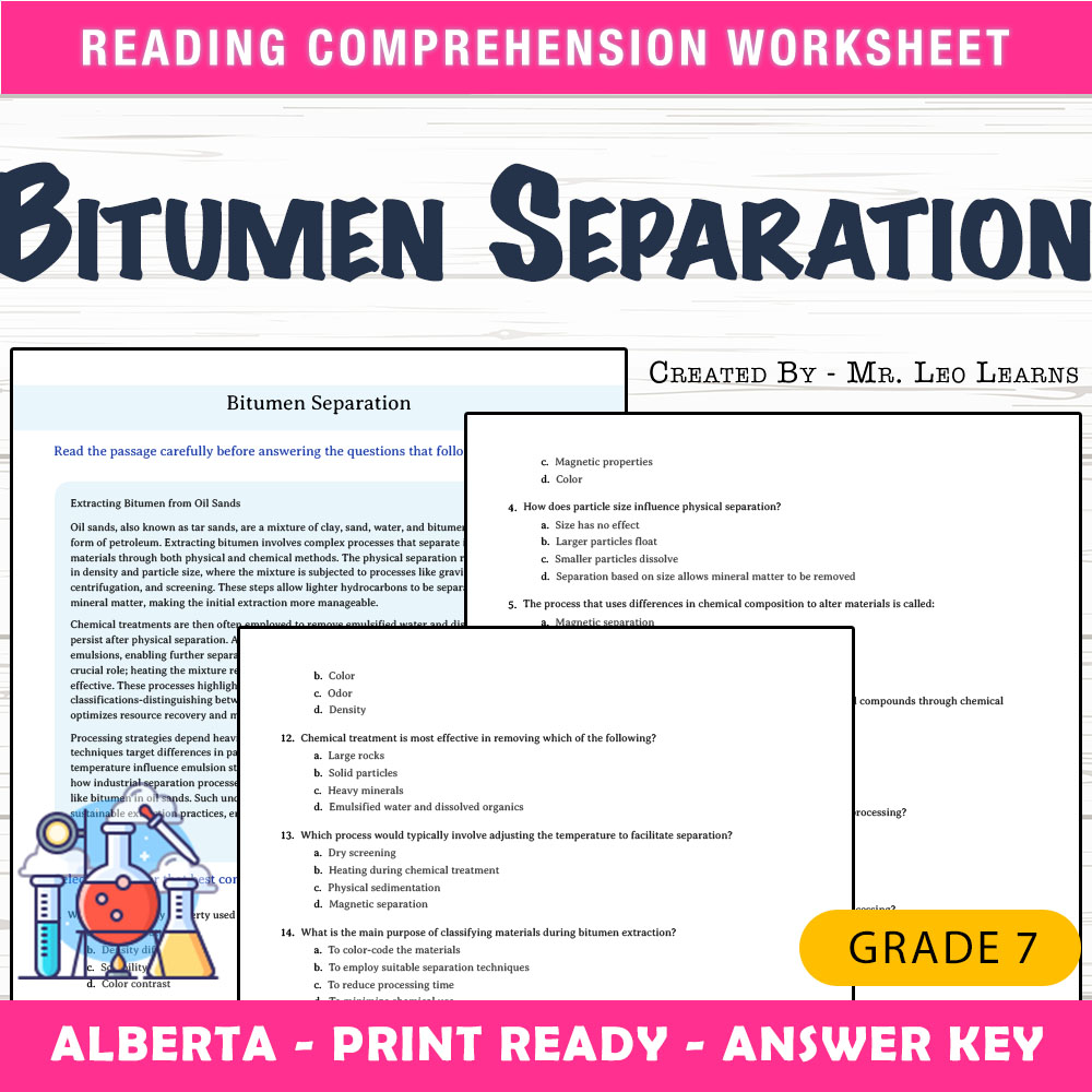 Grade 7 Science worksheet mcq paper worksheet — Grade 7 Science — Bitumen Separation Worksheet MCQ Paper — page 1