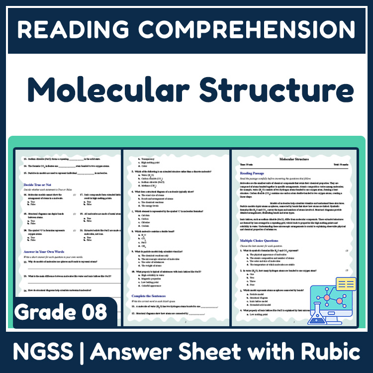Grade 8 Science reading worksheets worksheet — 8th Grade Science | Molecular Structure Reading Worksheet (Answer Key) — pa…