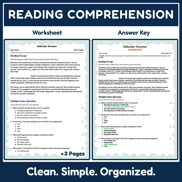 Grade 8 Science reading worksheets worksheet — 8th Grade Science | Molecular Structure Reading Worksheet (Answer Key) — pa…