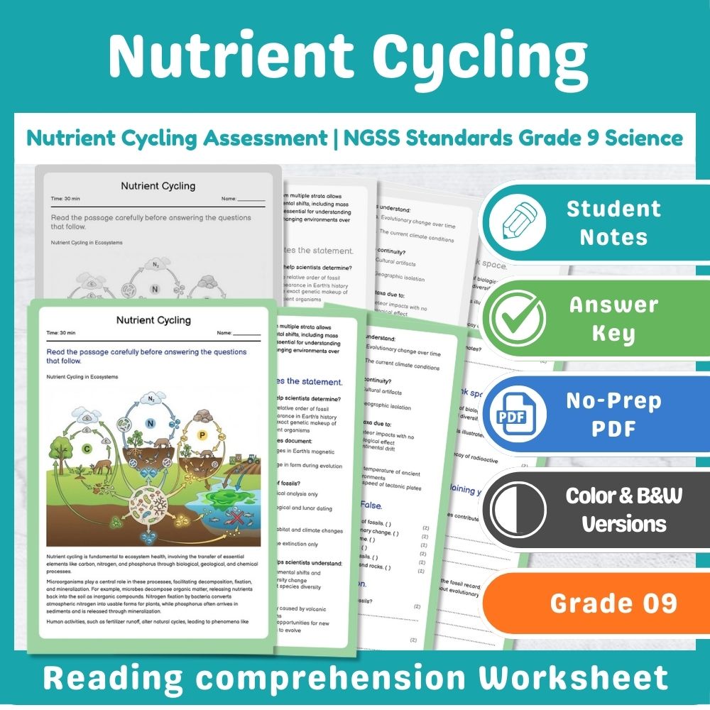 Nutrient Cycling Assessment | NGSS Standards Grade 9 Science