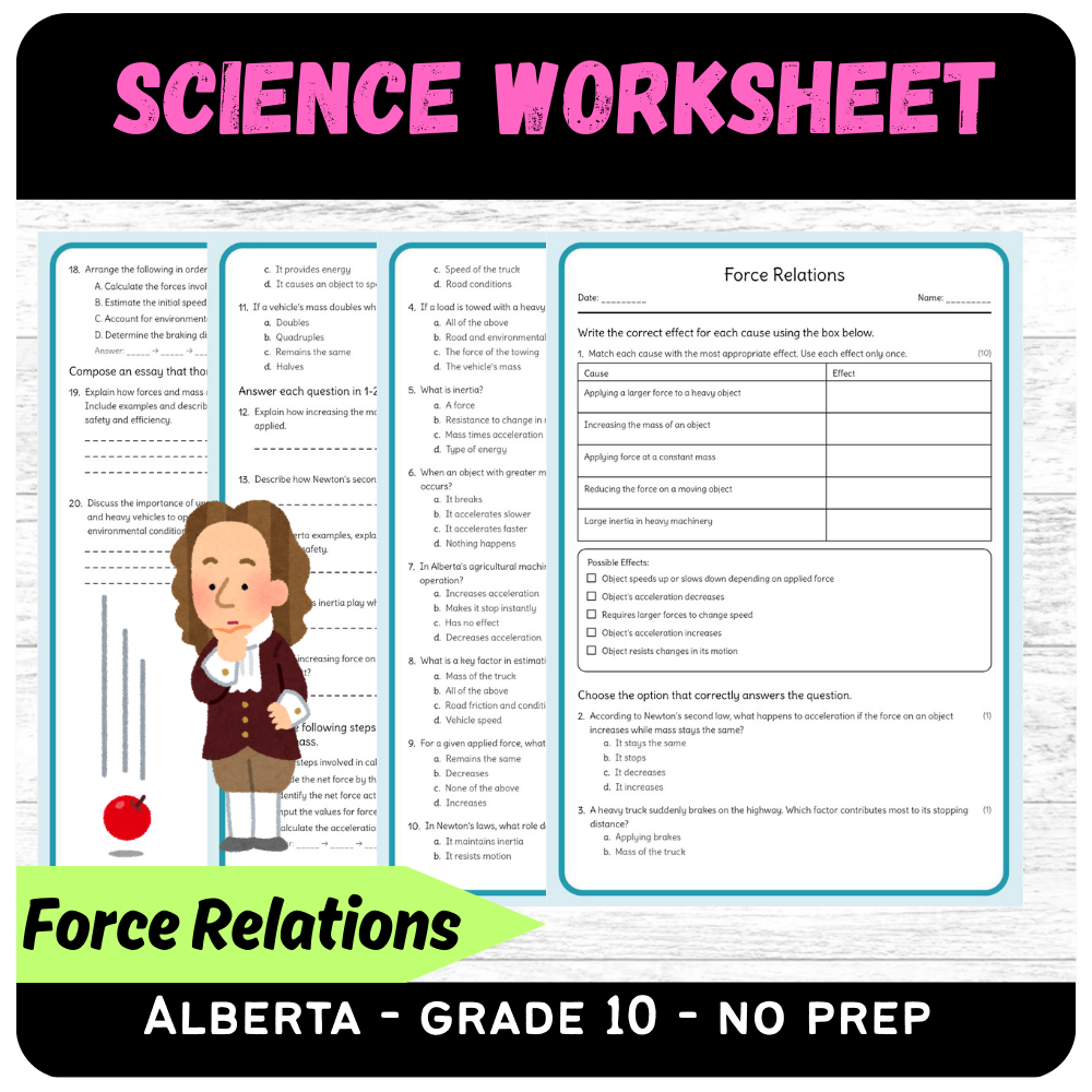 Grade 10 Science – Force Relations Worksheet (Worksheet + Answer Key) | Alberta Standards