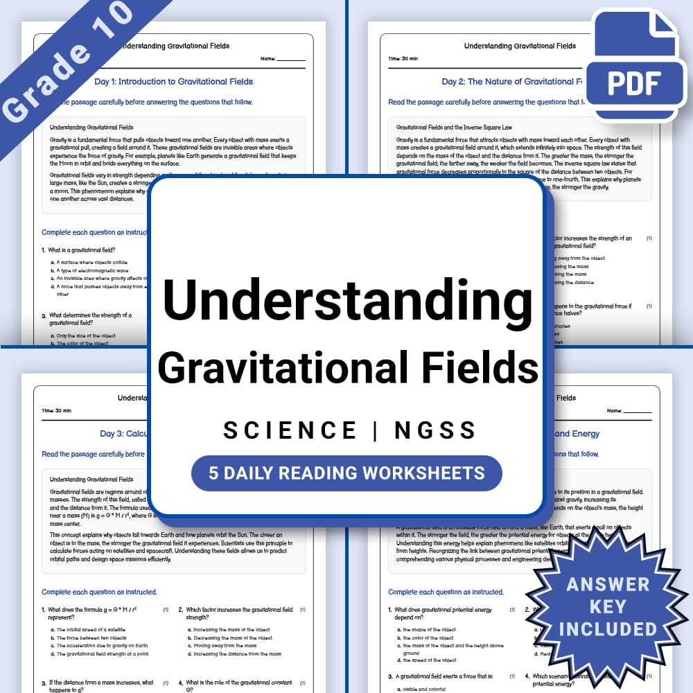 Grade 10 Science –Understanding Gravitational Fields Worksheet (PDF +Answer Key)
