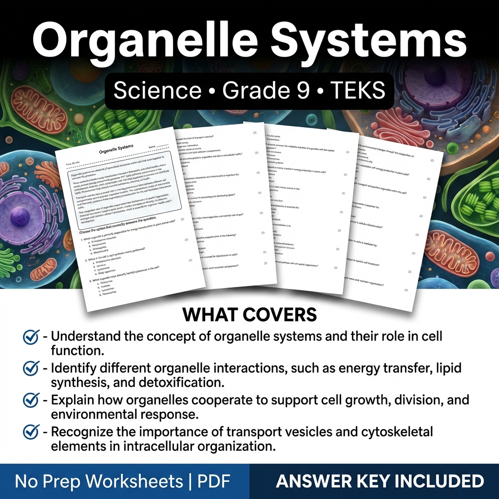 Organelle Systems Worksheet for Grade 9 Science | TEKS-Aligned Practice