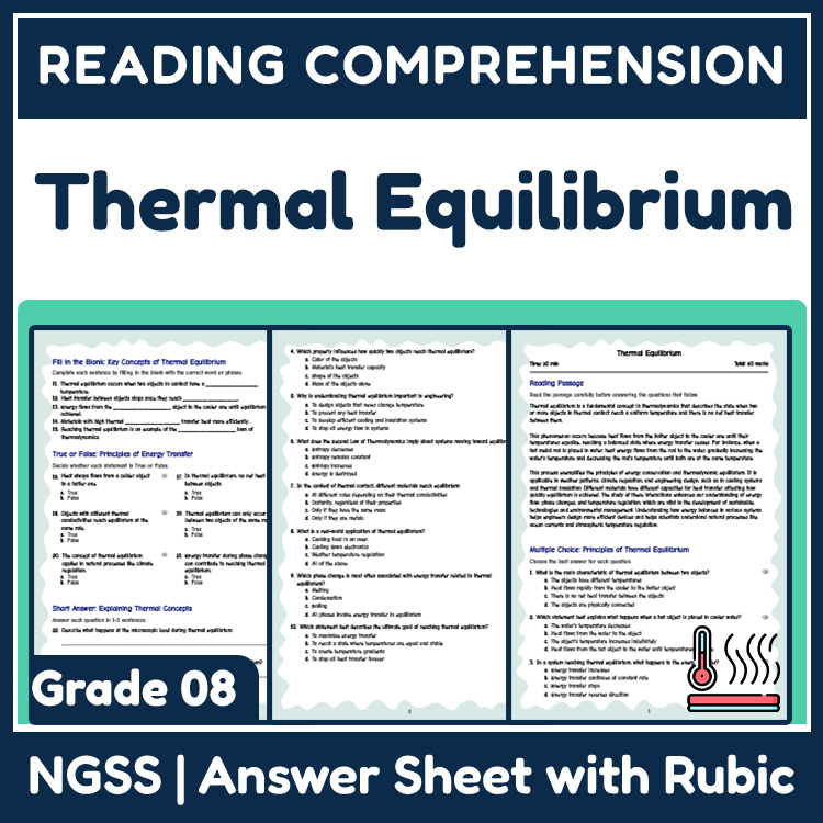 Grade 8 Science reading worksheets worksheet — 8th Grade Science | Thermal Equilibrium Reading Worksheets ( Answer Key) —…
