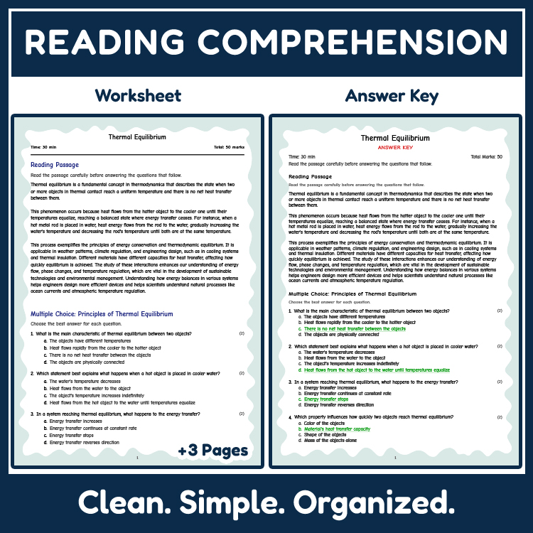Grade 8 Science reading worksheets worksheet — 8th Grade Science | Thermal Equilibrium Reading Worksheets ( Answer Key) —…