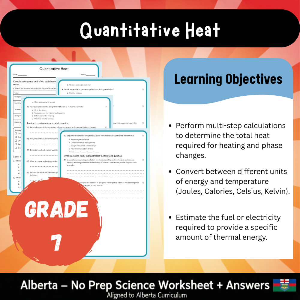 Grade 7 Science | Quantitative Heat Worksheet (PDF) – Alberta Standards