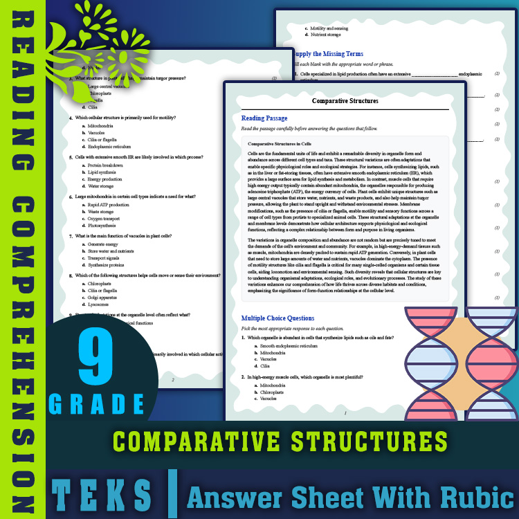 Grade 9 Science reading worksheets worksheet — 9th Grade Science | Comparative Cell Structures Reading Worksheet & Answer…
