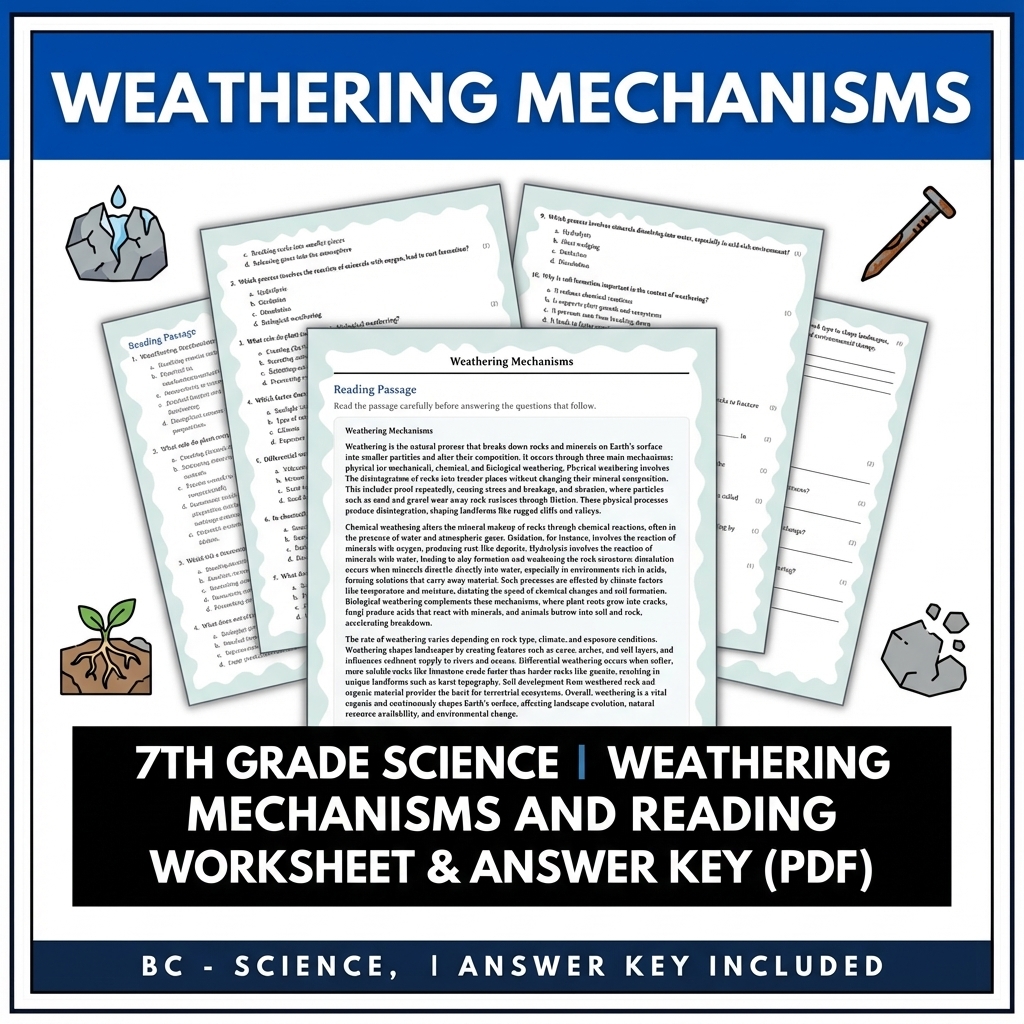 Grade 7 Science reading worksheets — 7th Grade Science | Weathering Mechanisms Reading Worksheet & Answer Key (PDF)
