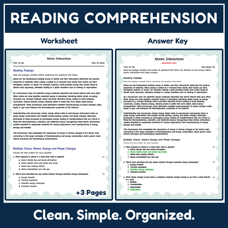 Grade 8 Science reading worksheets worksheet — Grade 8 Science | Atomic Interactions Reading Worksheets (Answer Key) — page 2