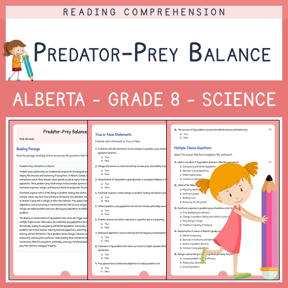 Grade 8 Science worksheet elena worksheet — Grade 8 Science Worksheet | Predator–Prey Balance | Alberta Standards — page 1