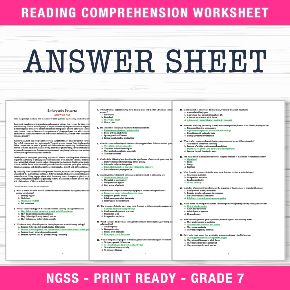 Grade 7 Science worksheet worksheet — Grade 7 Science | Embryonic Patterns Worksheet (PDF + Answer Key) — page 2