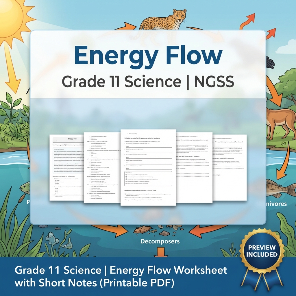 Grade 11 Science NGSS Worksheet Bundle – Ecosystem, Genetics & Physics Topics — included worksheet 6