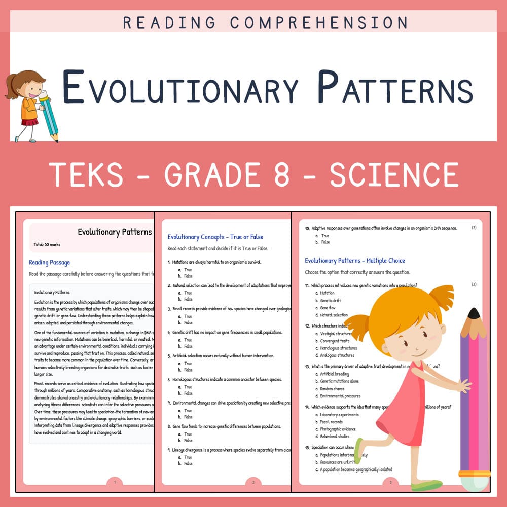 Grade 8 Science worksheet elena worksheet — Grade 8 Science | Evolutionary Patterns Worksheet | TEKS Aligned — page 1
