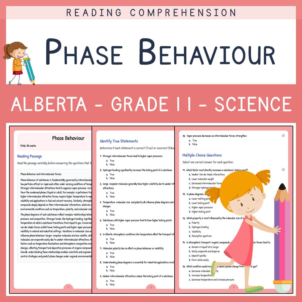 Grade 11 Science worksheet elena worksheet — Grade 11 Science Worksheet | Phase Behaviour | Alberta Standards — page 1