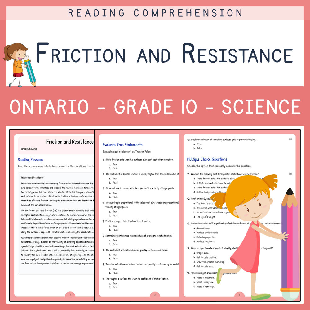Grade 10 Science worksheet elena worksheet — Grade 10 Science | Friction and Resistance Worksheet | Ontario Standard — page 1