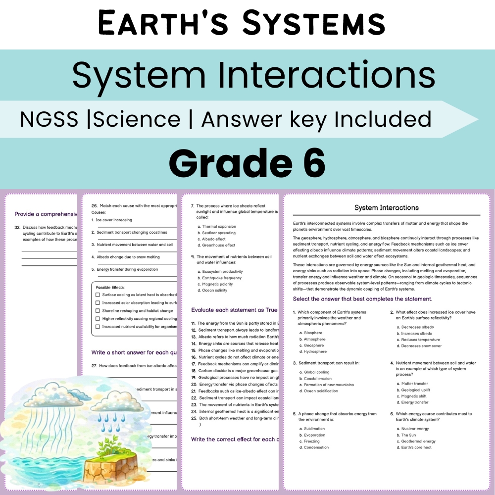 Grade 6 Science | Earth's Systems Unit Worksheet Bundle (NGSS Aligned) — included worksheet 2