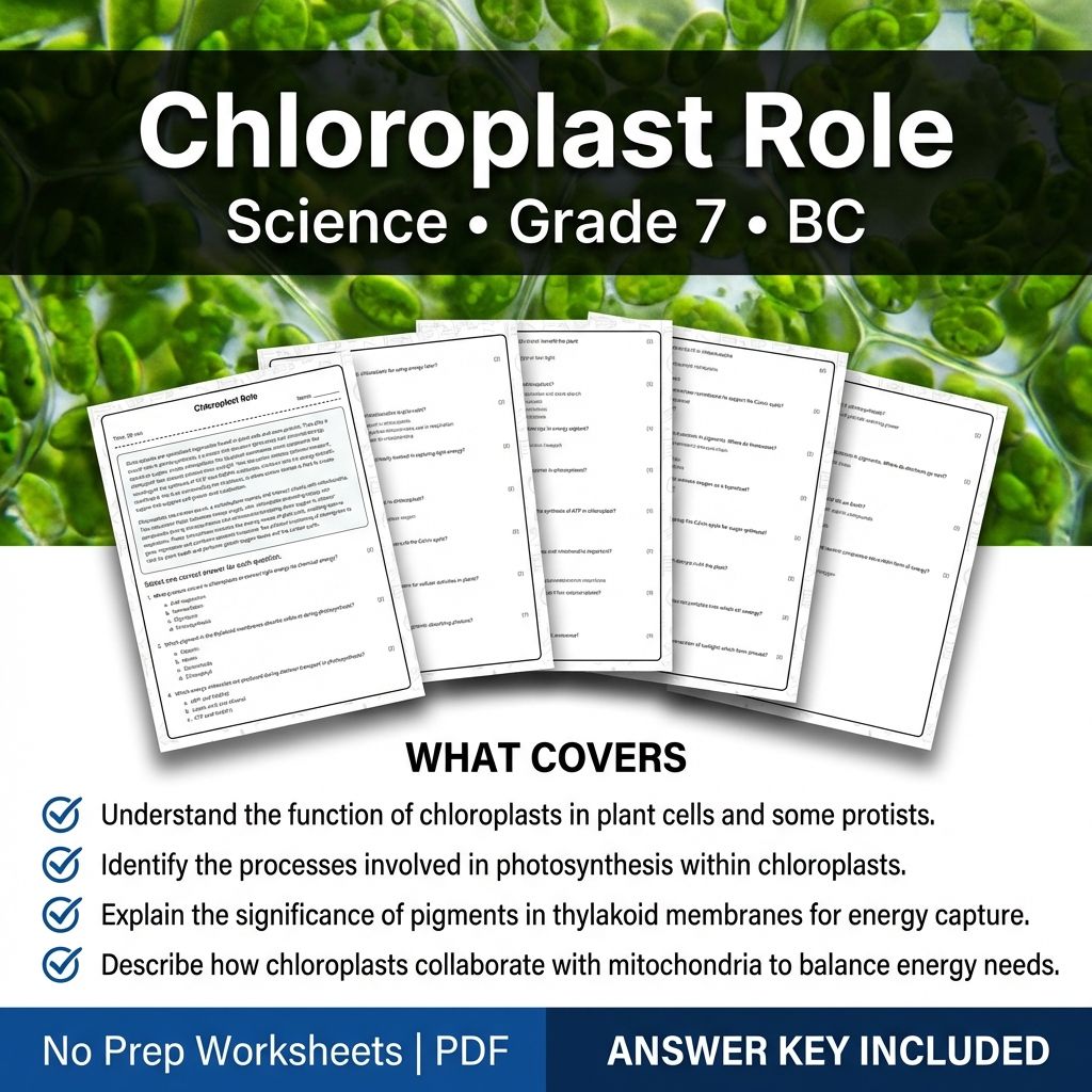 7th Grade Science | Chloroplast Role Worksheet & Answer Key (Printable PDF)