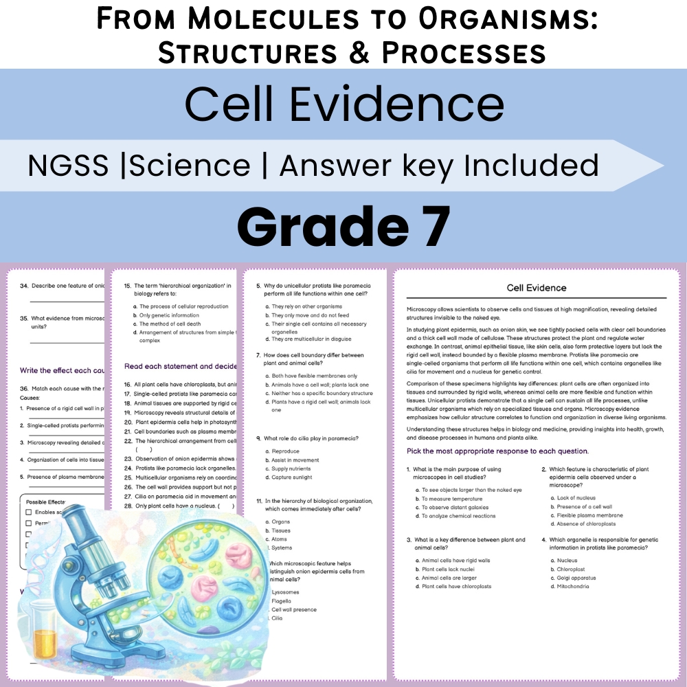 Grade 7 Science Lesson Bundle | From Molecules to Organisms NGSS — included worksheet 3
