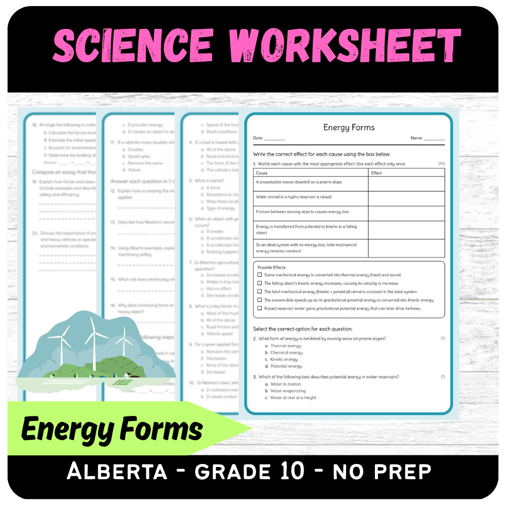 Grade 10 Science – Energy Diagrams Worksheet (PDF) – Alberta Standard