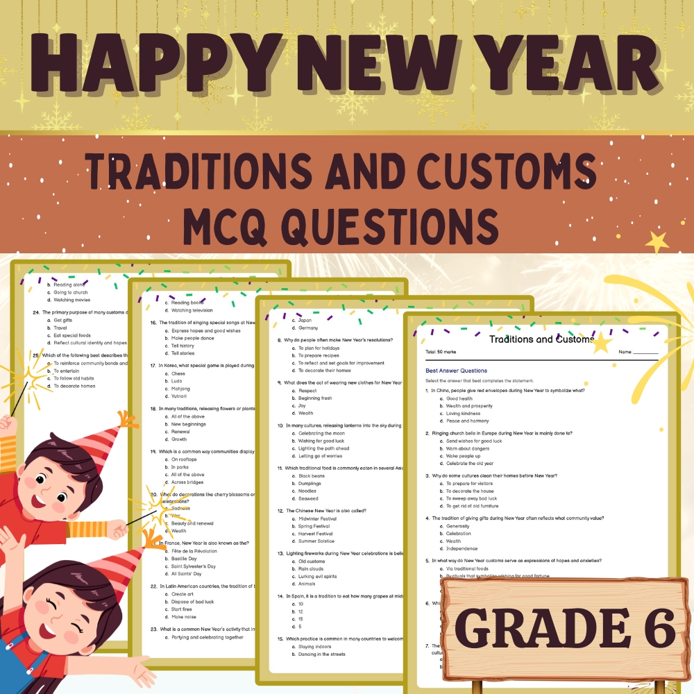Grade 6 Seasonal Traditions & Customs | New Year MCQ Worksheet