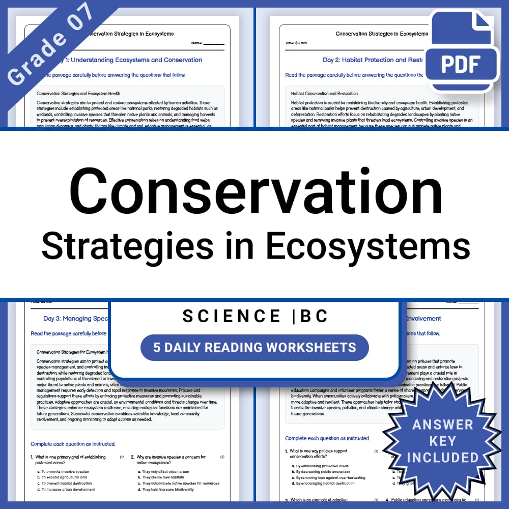 Grade 7 Science Lesson Group: Ecosystems and Population Framework — included worksheet 3